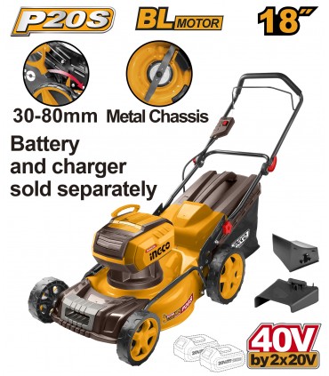 Ingco LMLI20185 2x20V(40V) 460mm Brushless Cordless Lawn Mower - Bare Unit