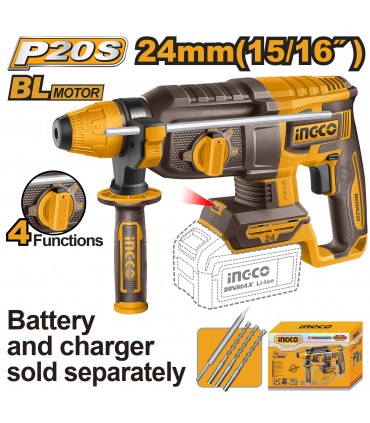 Ingco CRHLI20248 20V Brushless 4-Mode 24mm Rotary Hammer Drill  - Bare Unit