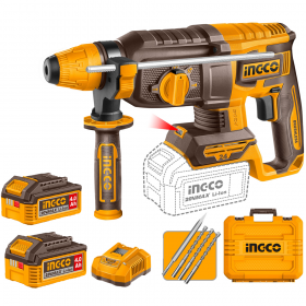 Ingco CRHLI202482 2x20V Lithium-Ion 4.0Ah Brushless 24mm Cordless Rotary Hammer Drill Set