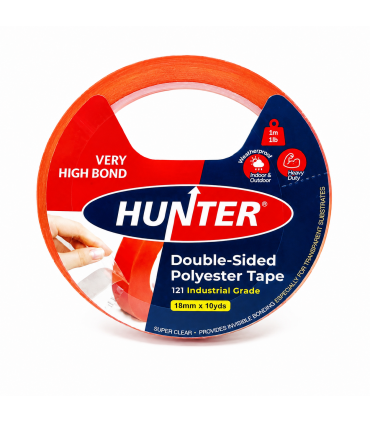 Hunter 121 Industrial Grade Double-Sided Polyester Tape - 12mm, 18mm & 24mm x 10 Yards