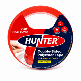 Hunter 121 Industrial Grade Double-Sided Polyester Tape - 12mm, 18mm & 24mm x 10 Yards