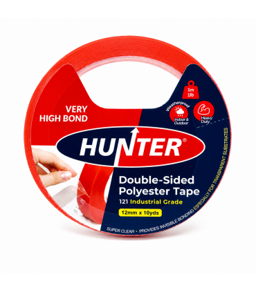Hunter 121 Industrial Grade Double-Sided Polyester Tape - 12mm, 18mm & 24mm x 10 Yards