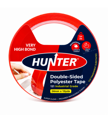 Hunter 121 Industrial Grade Double-Sided Polyester Tape - 12mm, 18mm & 24mm x 10 Yards