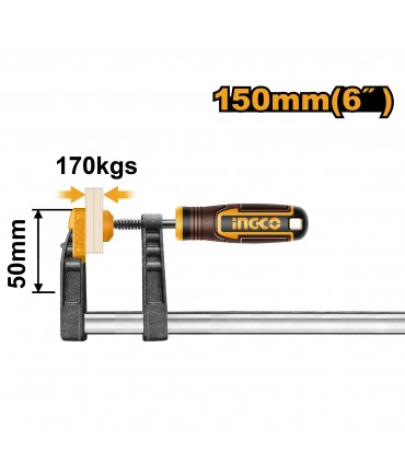 Ingco HFC020501 50 x 150mm Strong Grip Plastic Handle F Clamp
