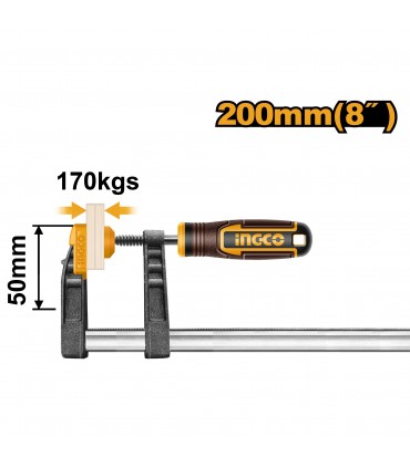 Ingco HFC020502 50 x 200mm Strong Grip Plastic Handle F Clamp
