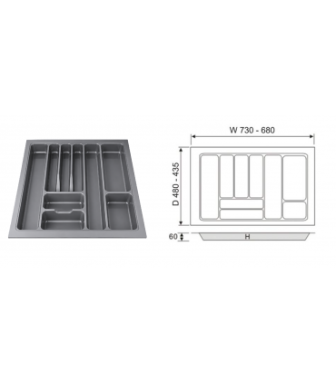 ecoWare Kitchen ABS Cutlery Tray - Dark Grey