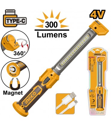 Ingco HWLI043006 4V Rechargeable LED Work Lamp 150–300 Lumens