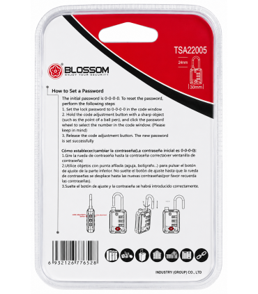 Blossom TSA22005 TSA Zinc Alloy Combination Padlock - Black/Silver