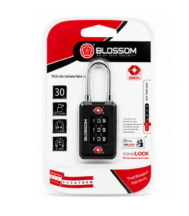 Blossom TSA22005 TSA Zinc Alloy Combination Padlock - Black/Silver
