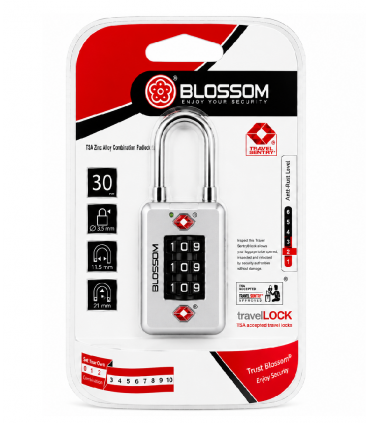 Blossom TSA22005 TSA Zinc Alloy Combination Padlock - Black/Silver