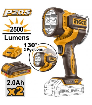 Ingco CWLI20887 2x20V Lithium-Ion 2.0Ah 2500 Lumens Work Lamp Kit