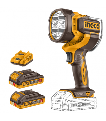 Ingco CWLI20887 2x20V Lithium-Ion 2.0Ah 2500 Lumens Work Lamp Kit