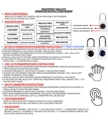Blossom ZW10 Zinc Alloy Smart Fingerprint Padlock