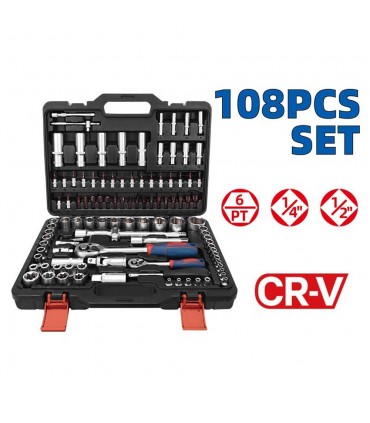 DongCheng D034302 108 Pieces CR-V Socket Set with 72-Tooth Ratchets