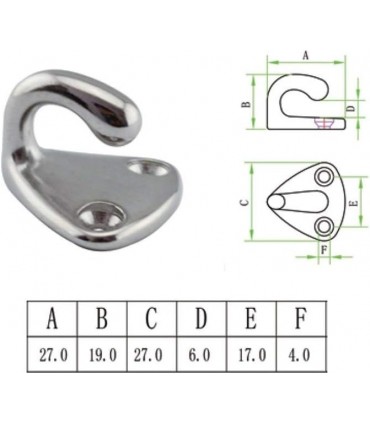 Hardware Specialist 316 Stainless Steel Pad Eye Fender Hook Open Type