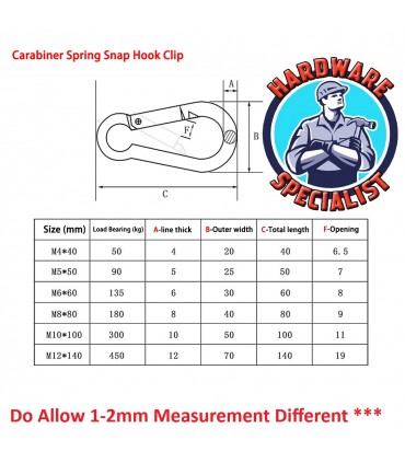 Stainless Steel Rust-Free Carabiner Snap Hook/Clips