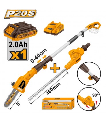 INGCO CPTS201681 20V P20S Cordless Pole Saw & Hedge Trimmer Combo Kit