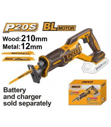 Ingco CRSLI2108 20V Lithium-Ion Brushless Cordless Recipro Saw - Bare Unit