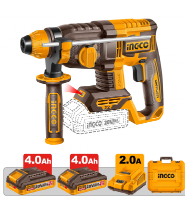 Ingco CRHLI222085 20V Lithium-ion Brushless 4-Mode Rotary Hammer Drill Set