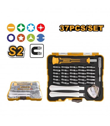 Ingco HKSDB0378 Precision Screwdriver Handle and Bit Set - 37 Pieces