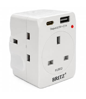 Britz BR-232C 3 Way Adaptor with USB & Type-C Charger