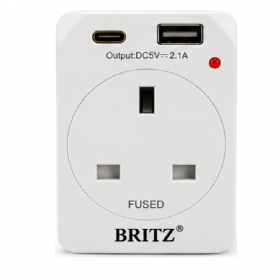Britz BR-232C 3 Way Adaptor with USB & Type-C Charger