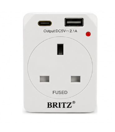 Britz BR-232C 3 Way Adaptor with USB & Type-C Charger
