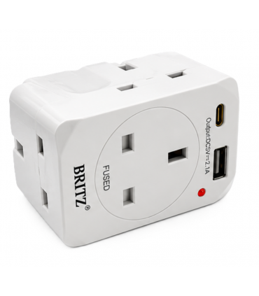 Britz BR-232C 3 Way Adaptor with USB & Type-C Charger