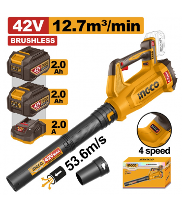 Ingco CABLI425382 42V Lithium-ion 2.0Ah Brushless Industrial Powerful Blower Kit