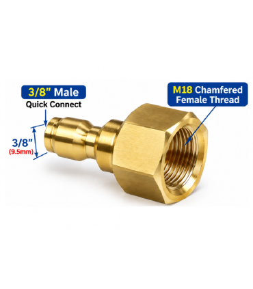 Hardware Specialist 3/8 Male Quick Connect To M18 chamfered Female Threaded Connector