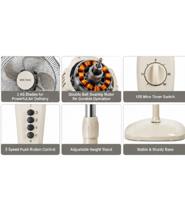 Mind MP-816S 16 inch 55W 3 Speed Timer Control Stand Fan