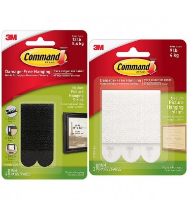 3M Command Medium Picture Hanging Strips 17201 (Black / White)