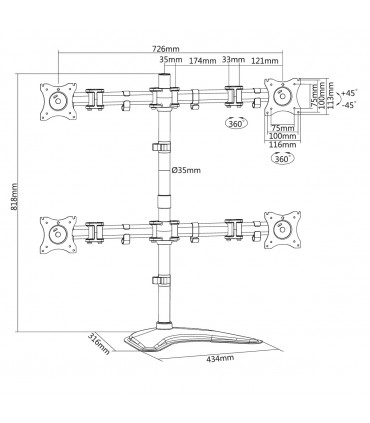 Titan  SGB354 13''- 27'' Quadruplets Monitor Mount TV Bracket - Black