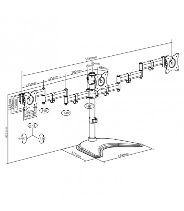 Titan SGB353 13'' - 27'' Trio Monitor Mount TV Bracket - Black
