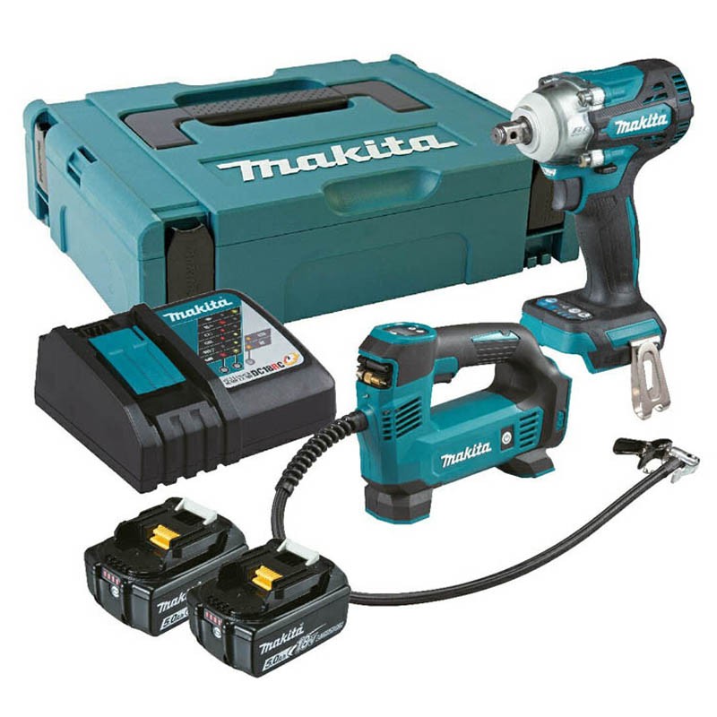 Makita 2 x 18V LXT 5.0 Ah Cordless Combo Kit (Impact Wrench + Inflator)_1