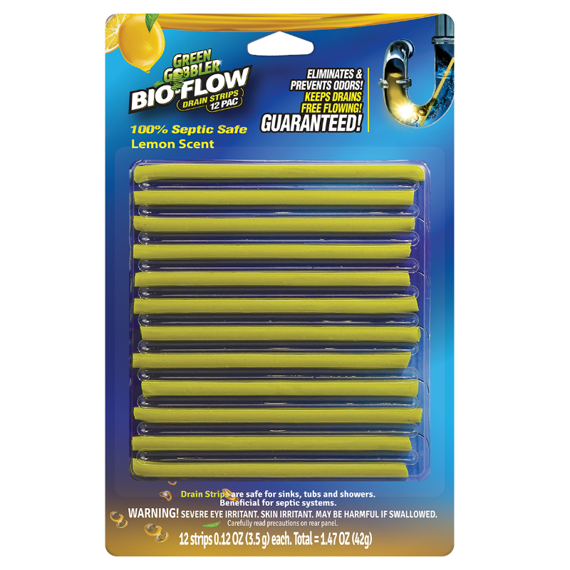 Green Gobbler G0885D Bio-Flow Drain Cleaning and Deodorizing Strips Lemon Scent - 12 Strips_1