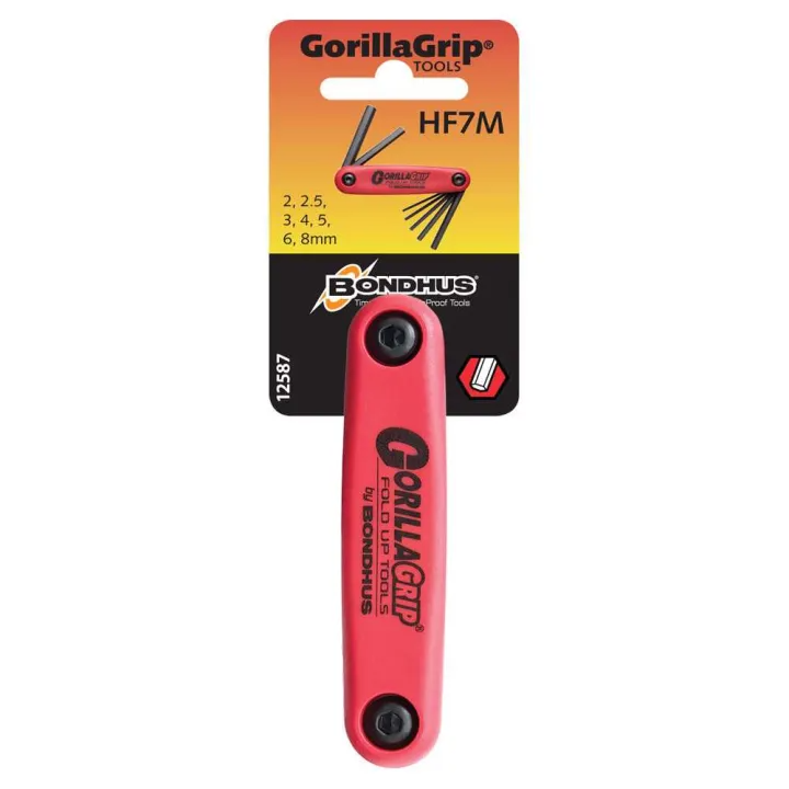 Bondhus HF7M GorillaGrip Fold Ups ProGuard Folding 2mm to 8mm in Hex Key Set of 7 Piece - Red/Black_2
