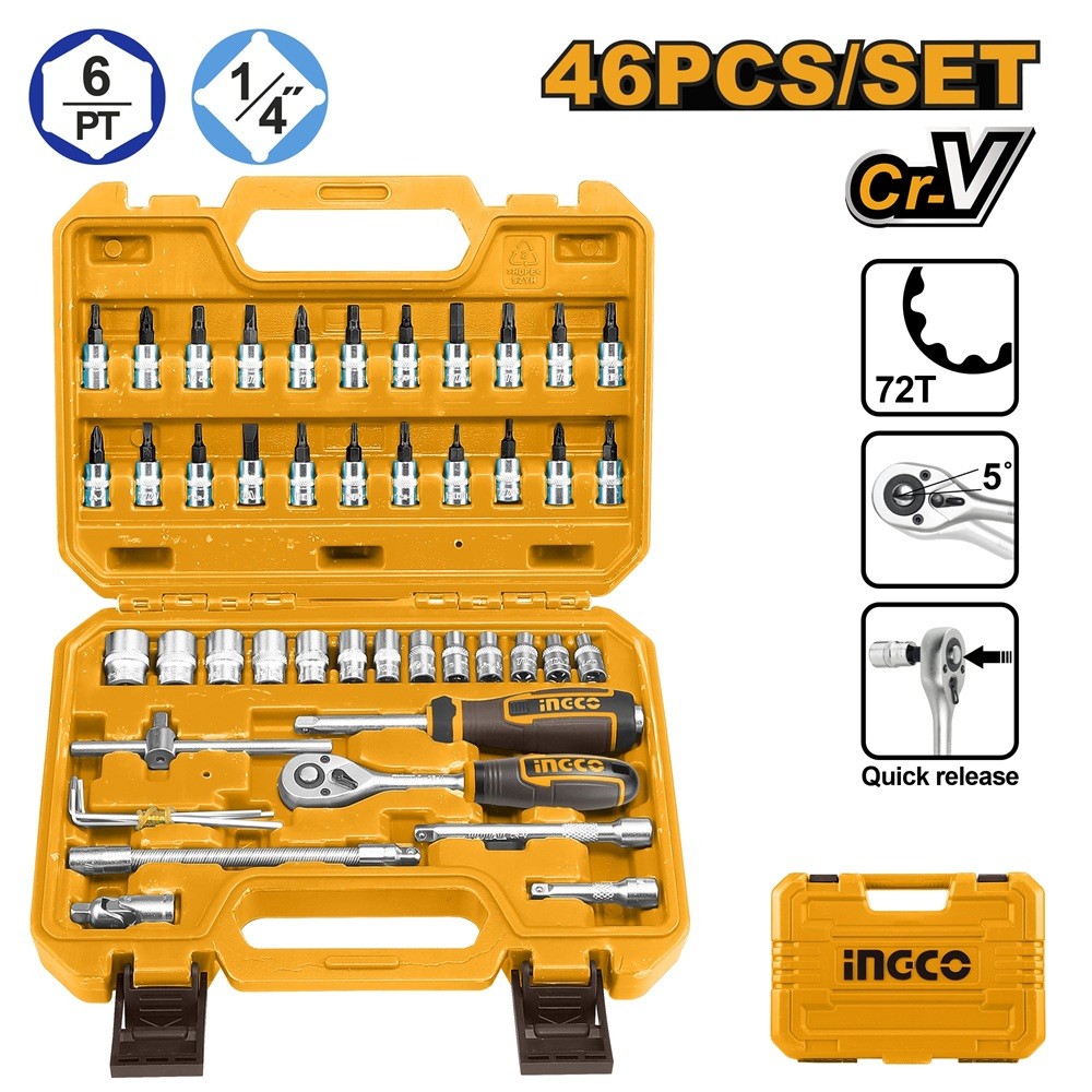 Ingco HKTS14462 1/4 inch Drive 46-Piece Socket Set_2