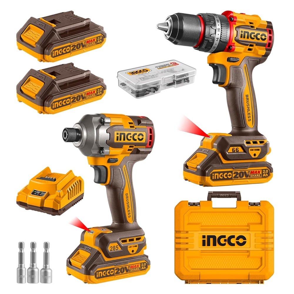 Ingco CKLI20277 20V Impact Driver 285Nm and Impact Drill 66Nm Cordless Combo Kit_1