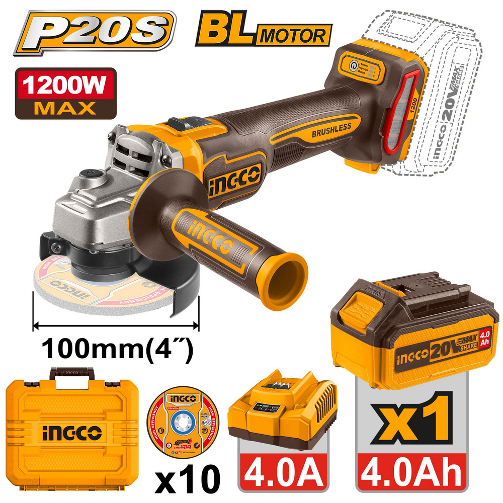 Ingco CAGLI2210031 20V 1200W Cordless Angle Grinder_1