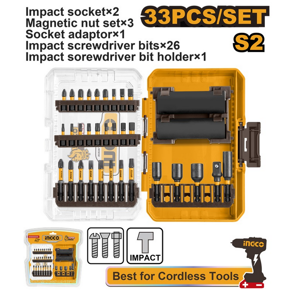 Ingco AKDL63306 33-Piece Impact Screwdriver Bit and Socket Set_2