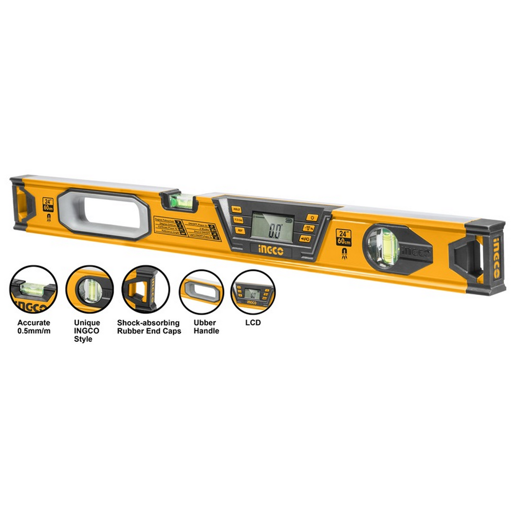 Ingco HSL08060D 60cm Magnetic Carpenter's Digital Spirit Level_1