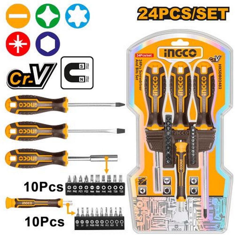Ingco HKSDB02482 24 PCS Magnetic Tips Screwdriver and Bits Set_2
