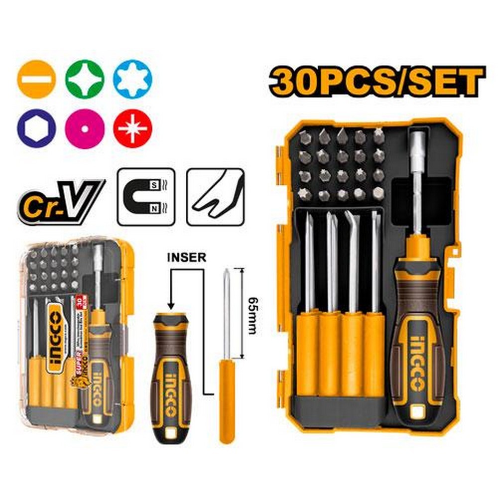 Ingco AKISD3001 30 Pcs Interchangeable Screwdriver and Bits Set_1