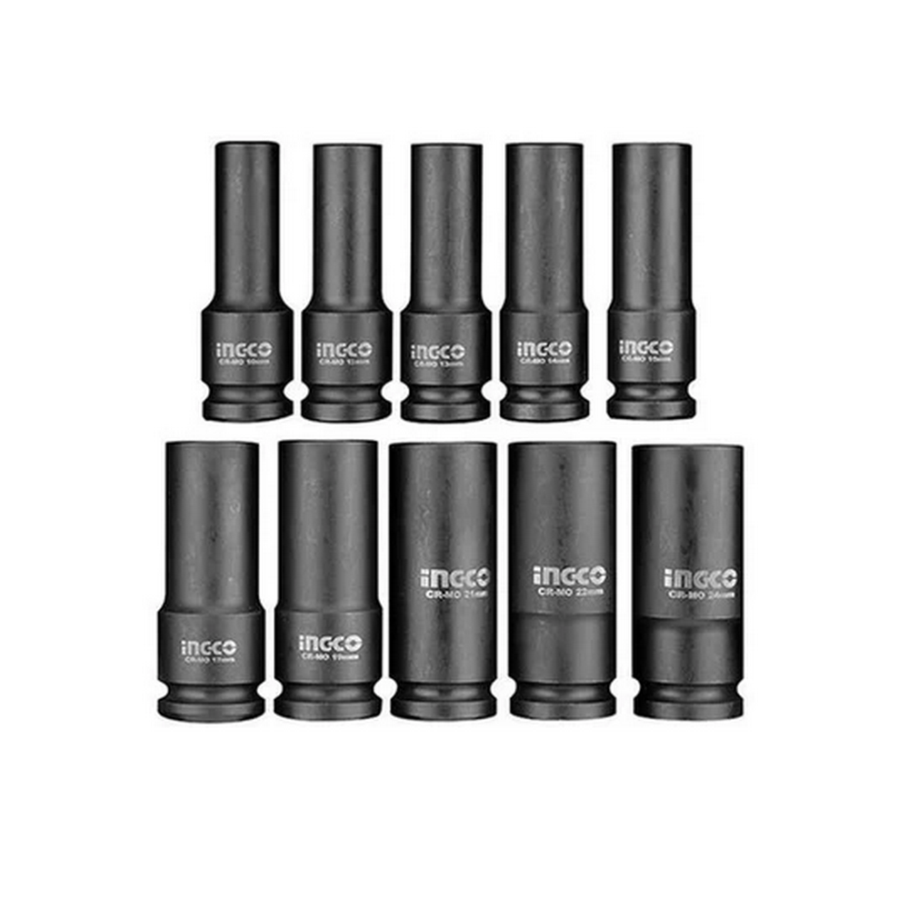 Ingco HKISSD12102L 1/2" Drain Cr-Mo Deep Impact Socket Set - 10 Pieces_1
