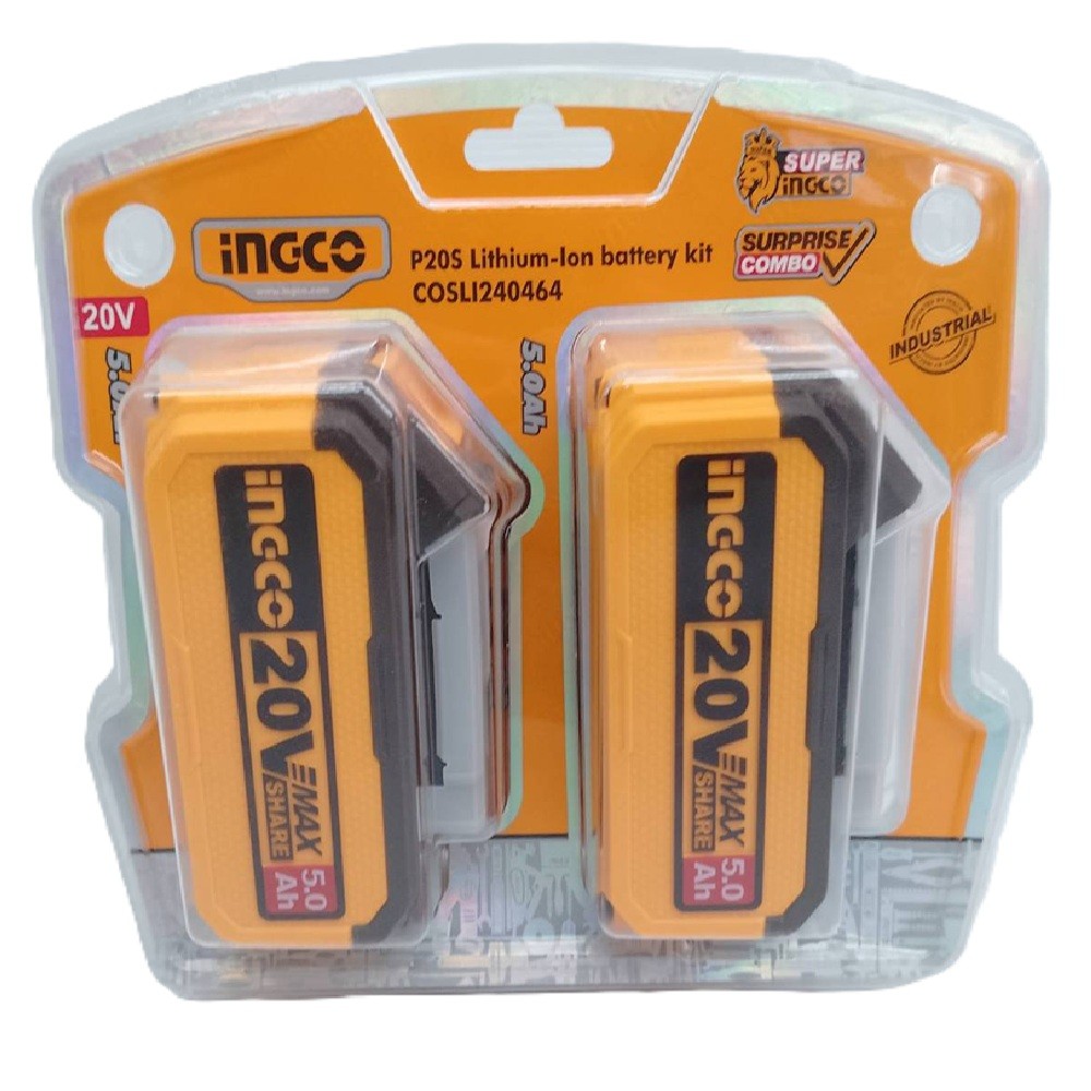 Ingco COSLI240464 P20S 20V Lithium-Ion 5.0 Ah Battery Kit_1