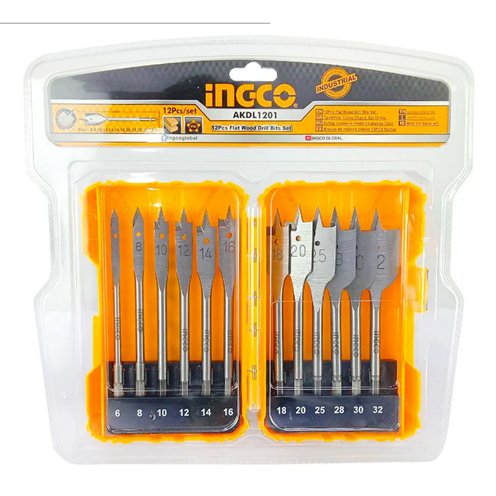 Ingco AKDL1201 6-32mm Flat Wood Drill Bits Set - 12 Pieces_1