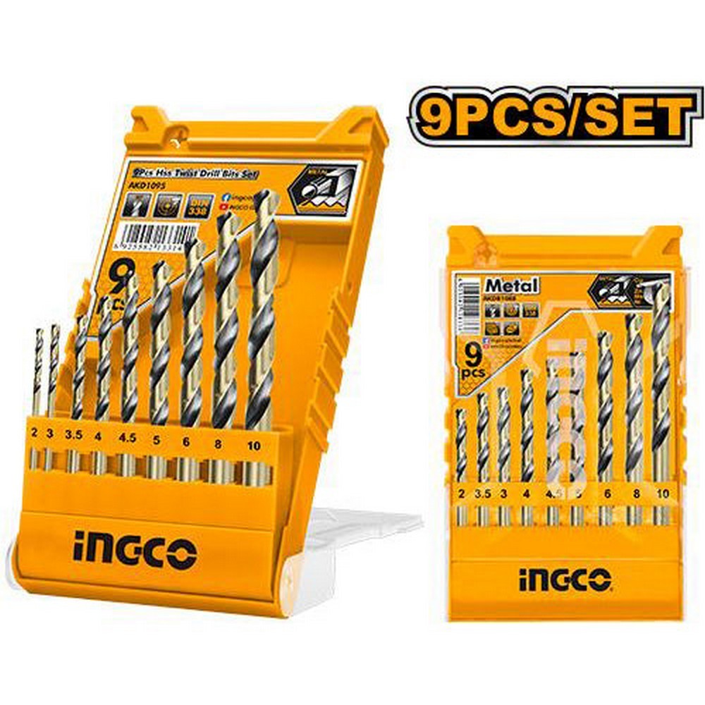 Ingco AKD1095 9 Pcs HSS Twist Cylindrical Shank Drill Bit Set_1