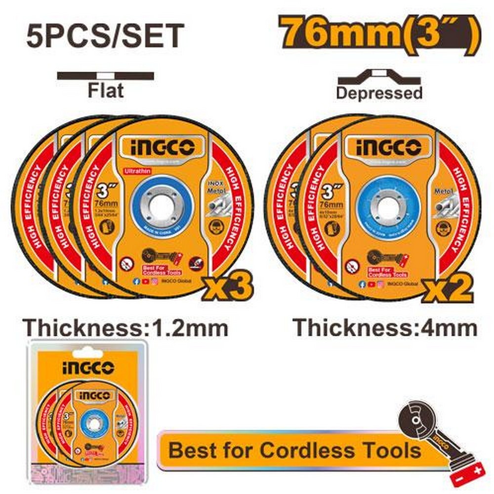 Ingco MCD303768 5 Pcs Abrasive Metal High Efficiency Cutting Grinding Discs_1