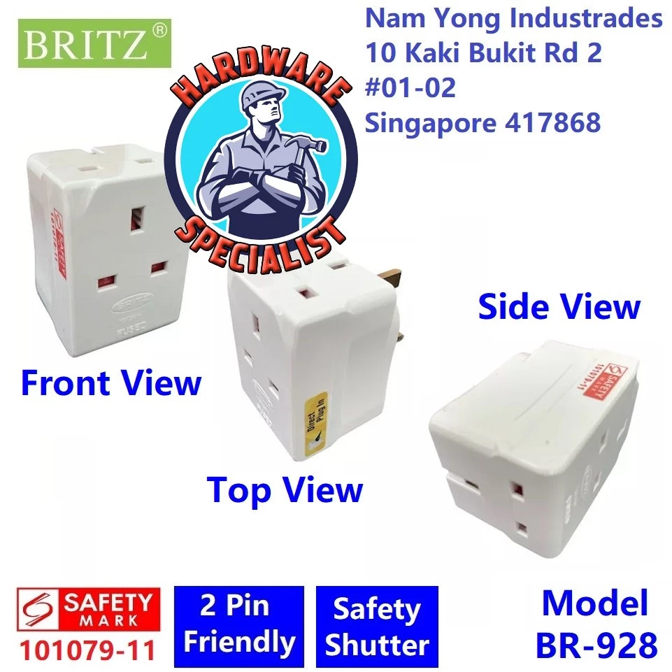 Britz BR-928 Safety Mark Passed 3 Way Adaptor Power Socket - 2 x UBS Port_4